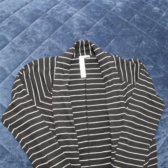 Black and White Striped Cardigan Small Long Cotton - Picture 2 of 5